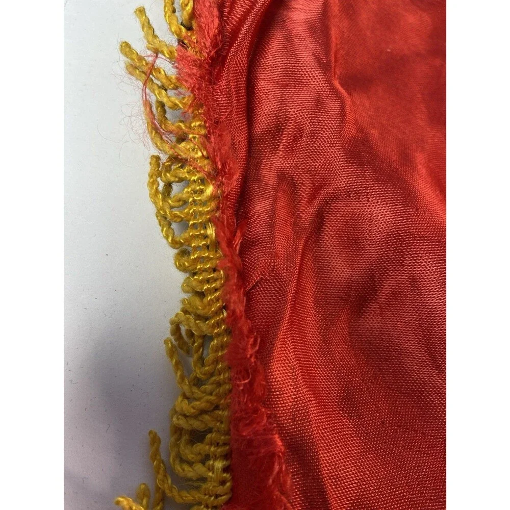 Vintage Asian Pagoda Velvet Silk Pillowcase Set Gold Fringe Oriental Decor -2